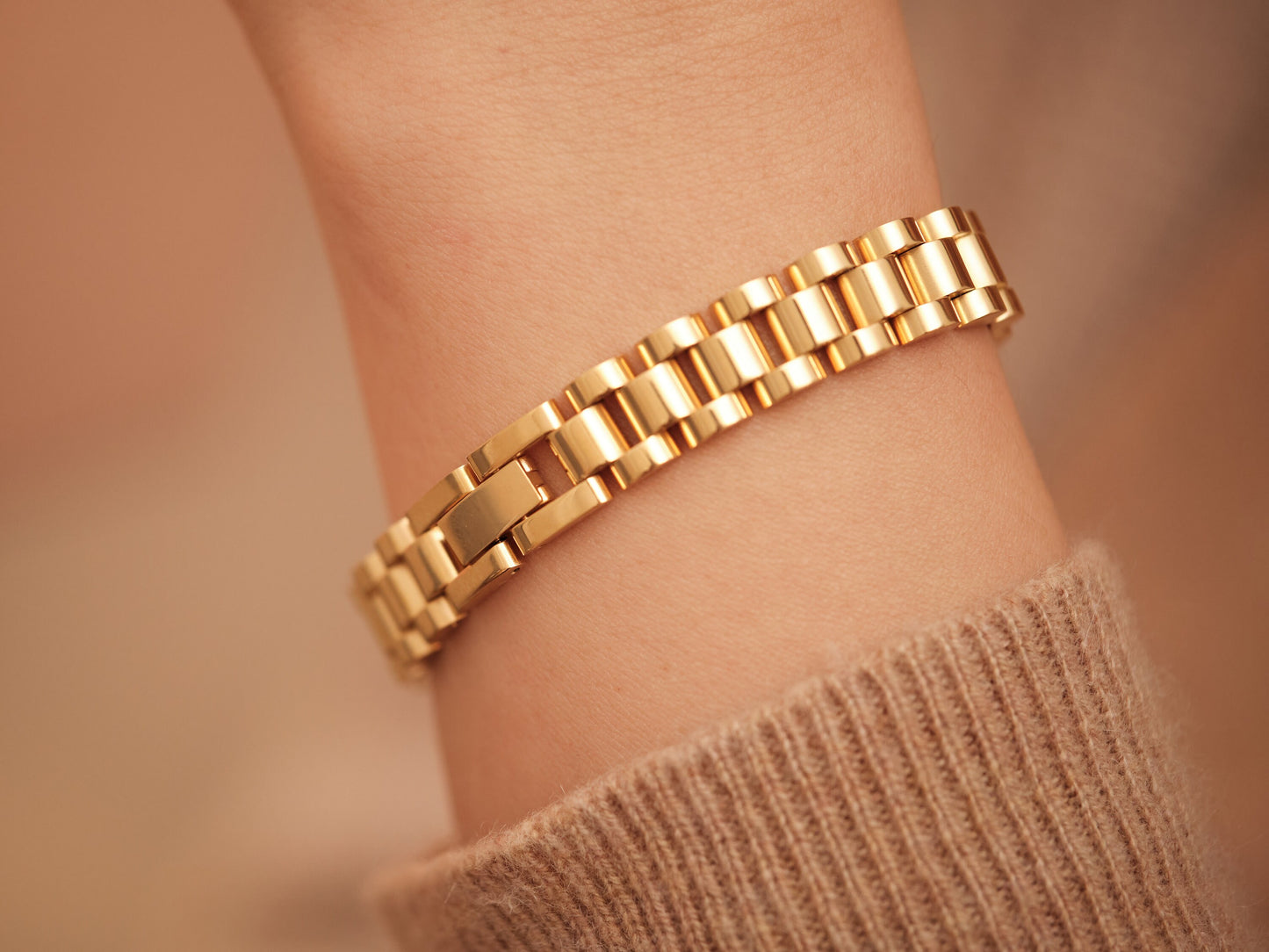 Gold Chunky Chain Bracelet, Linked Chain Bracelet, Rolex Bracelet, Gold Bracelet, Waterproof, Antitarnish Bracelet, Rolex Style