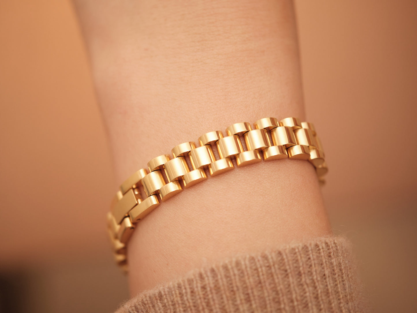 Gold Chunky Chain Bracelet, Linked Chain Bracelet, Rolex Bracelet, Gold Bracelet, Waterproof, Antitarnish Bracelet, Rolex Style