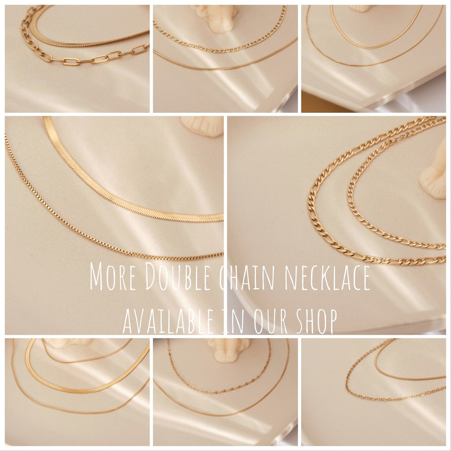 18K Gold Double Figaro Chain Necklace, Gold Figaro Necklace, Gold Necklace, Double Figaro Chain, Layered Necklace, WATERPROOF