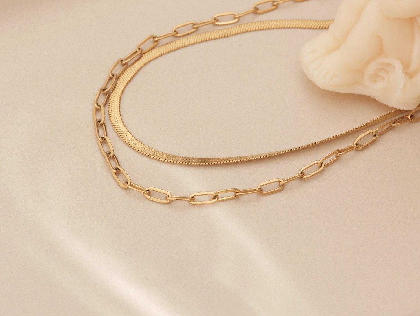 Double Layer Necklace, Herringbone Necklace, Paperclip Chain necklace, Snake Chain Necklace, Layered necklace, layering necklace, waterproof