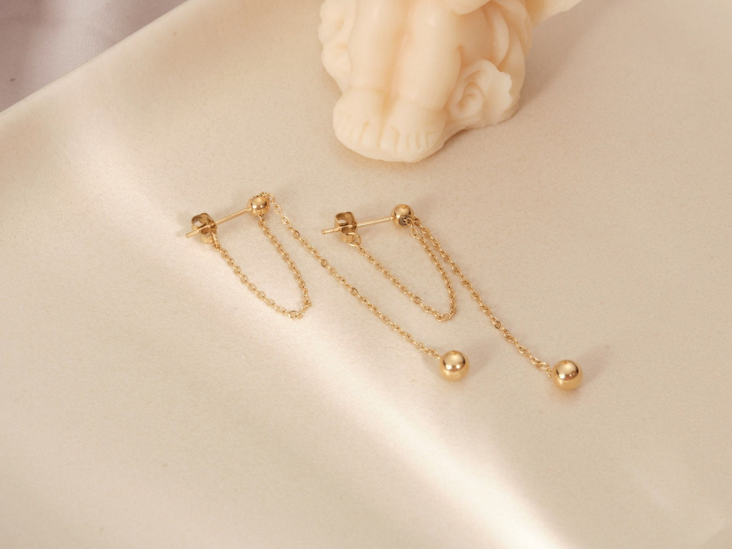 Gold Chain Earrings, Long Dangle Chain Earrings, Gold Long Chain Earrings, Streetwear Earrings, Gold Dangle Bead Earrings WATERPROOF