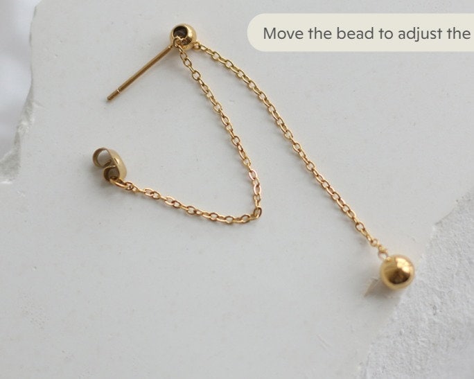Gold Chain Earrings, Long Dangle Chain Earrings, Gold Long Chain Earrings, Streetwear Earrings, Gold Dangle Bead Earrings WATERPROOF