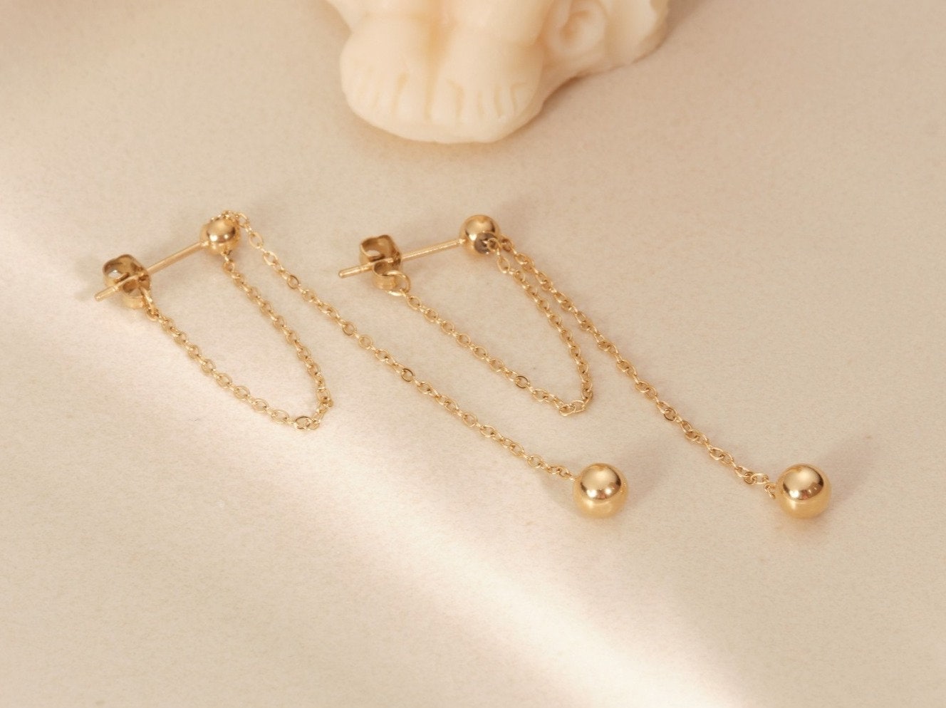 Gold Chain Earrings, Long Dangle Chain Earrings, Gold Long Chain Earrings, Streetwear Earrings, Gold Dangle Bead Earrings WATERPROOF