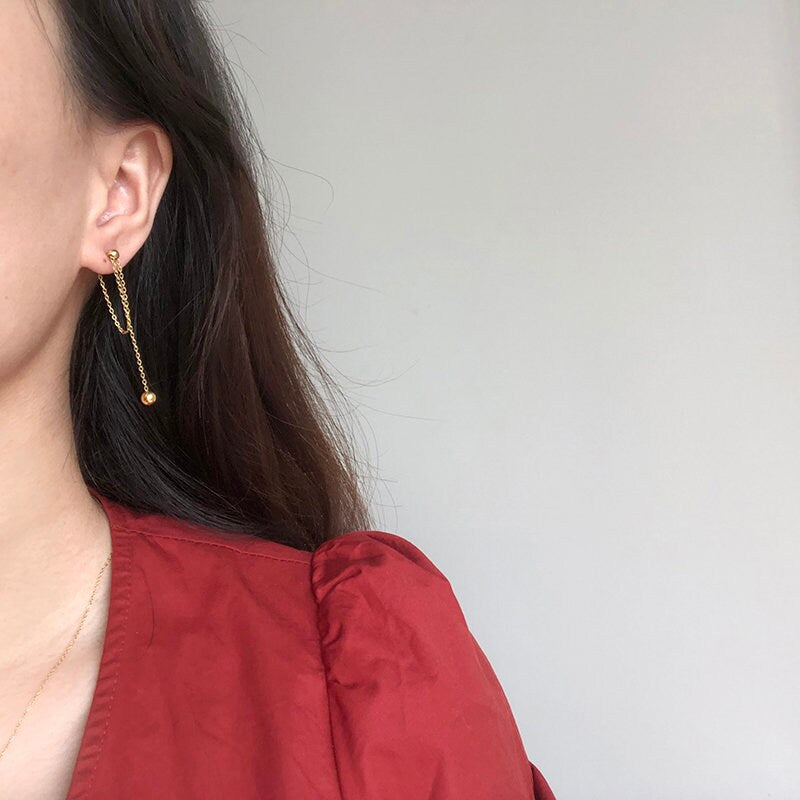 Gold Chain Earrings, Long Dangle Chain Earrings, Gold Long Chain Earrings, Streetwear Earrings, Gold Dangle Bead Earrings WATERPROOF