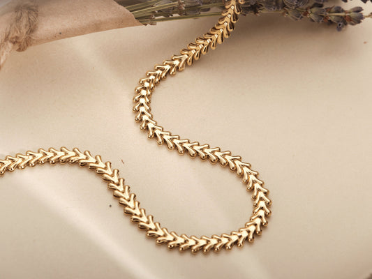 Gold Fishbone Chain Bracelet, Fishbone Bracelet Gold Chain Bracelet, Thick Fishbone Bracelet, Wide Gold Grain Chain Bracelet waterproof