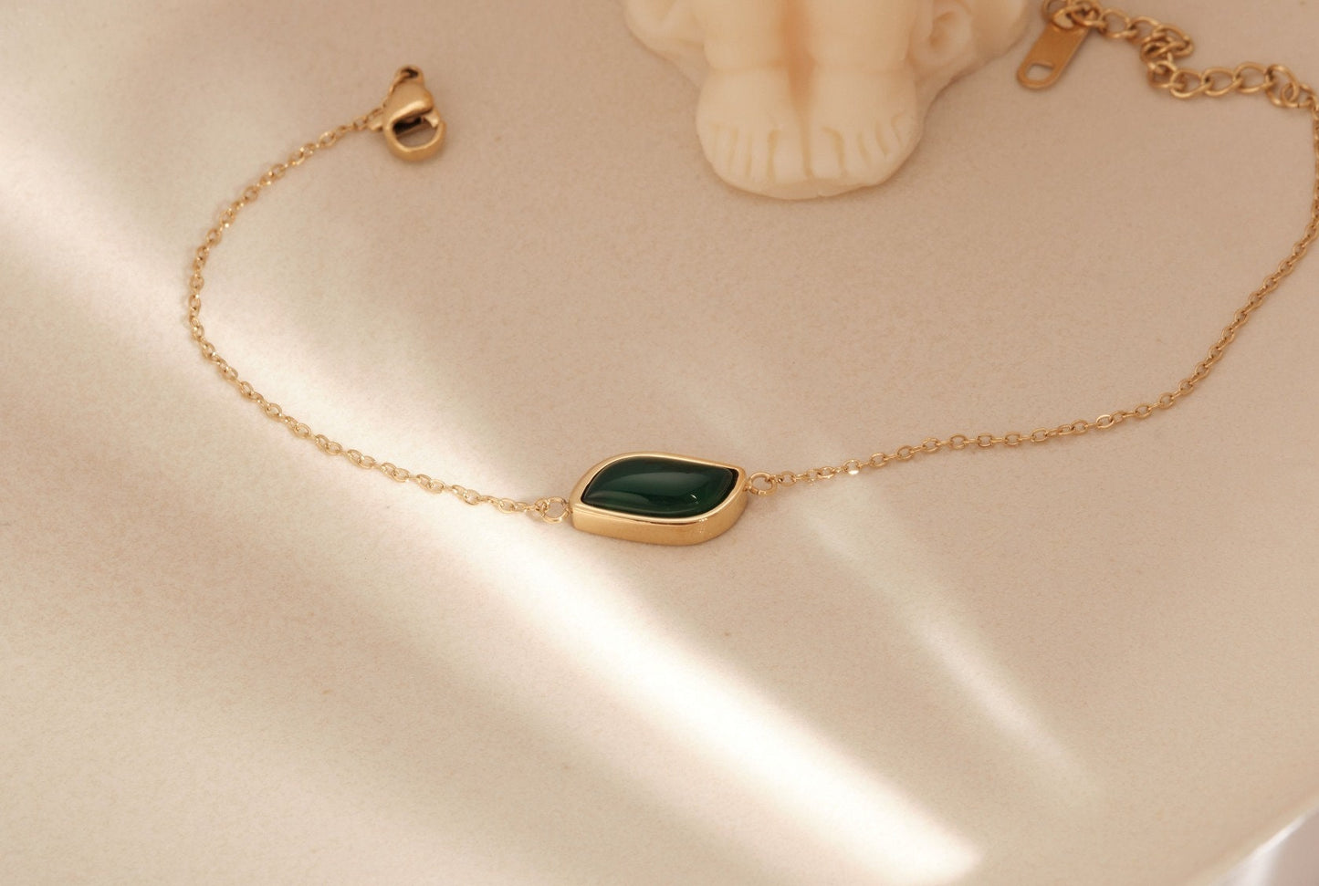 Gold Jade leaf bracelet, gold bracelet, jade agate bracelet, gemstone bracelet, Green Jade Bracelet WATERPROOF, Dainty bracelet gift for her