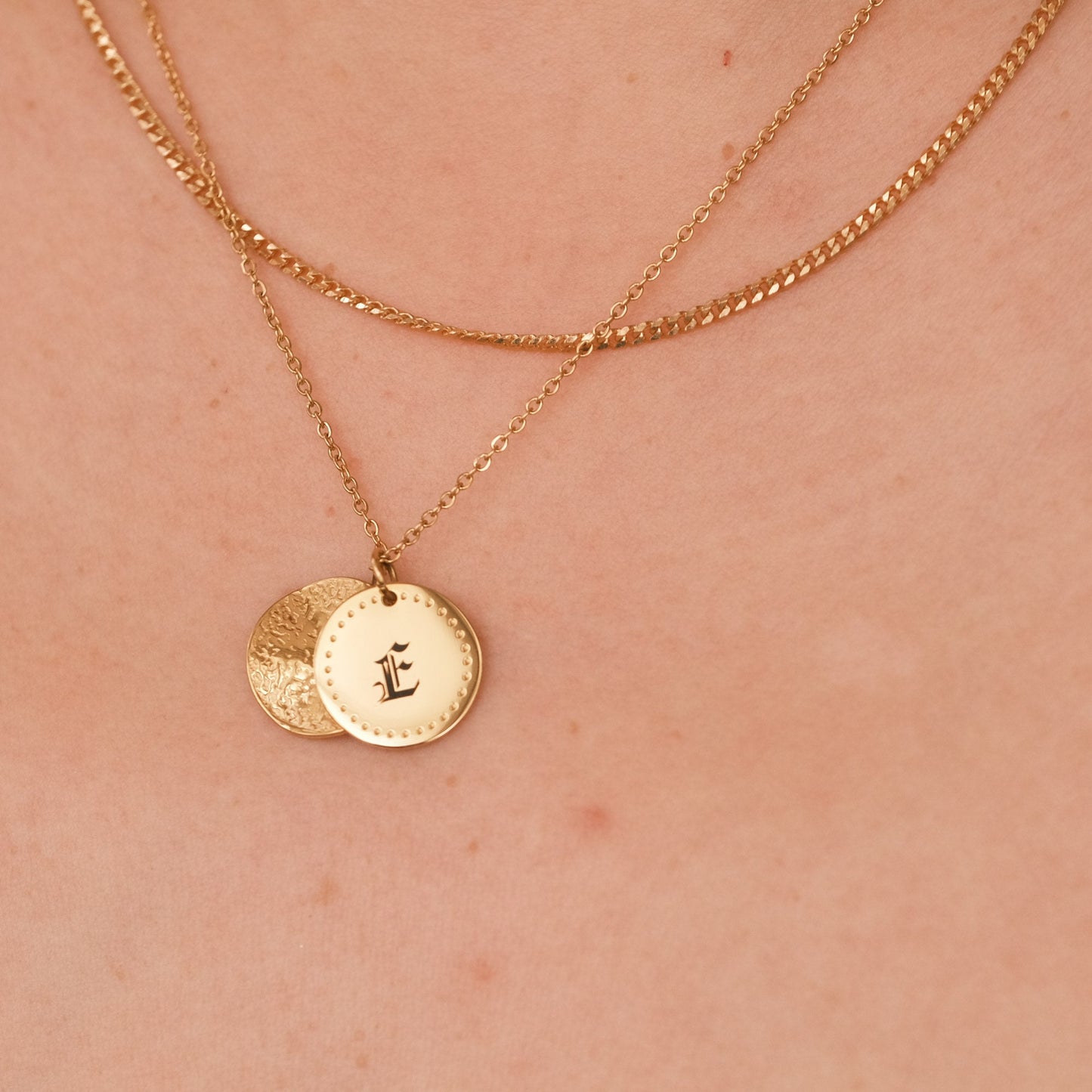 18K Gold PVD Engraved Disc Necklace, Personalised Circle, Name Plate Necklace, Custom Name, Children Initial Necklace, Circle Tag Necklace
